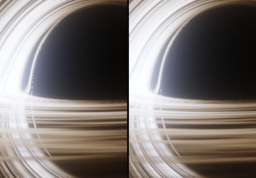 The edge of the shadow: one sample per pixel vs. 12 photons per edge pixel