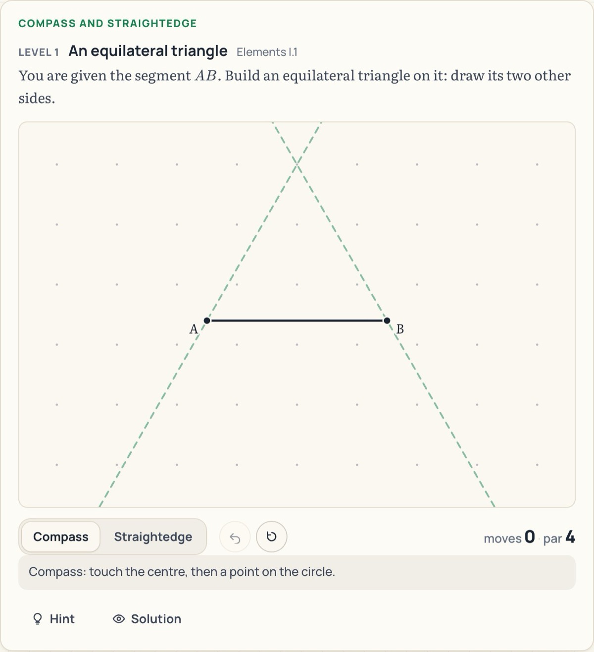 The compass-and-straightedge game: build an equilateral triangle on a segment