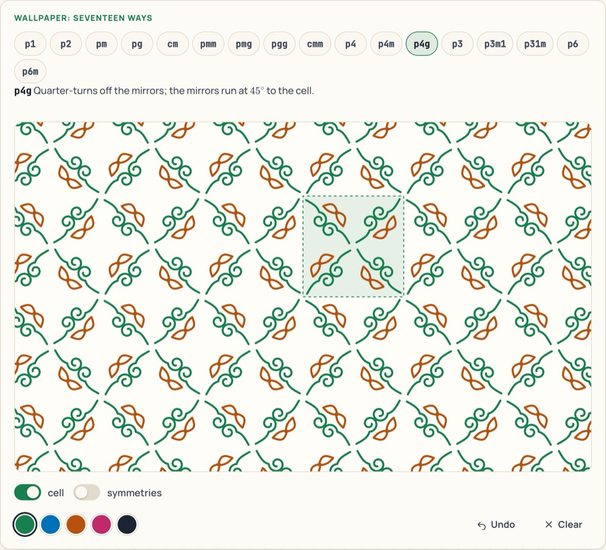 A wallpaper pattern with symmetry group p4g